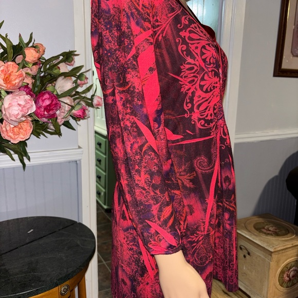 Energe World Wear Red Black Floral Tunic Top L - Picture 4 of 8